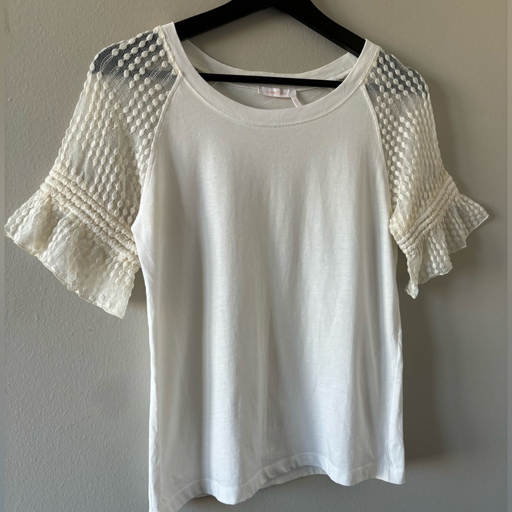 SeeByChloe - size S 
Cream & Lace Short Sleeve Cotton Top T-shirt - Picture 2 of 5
